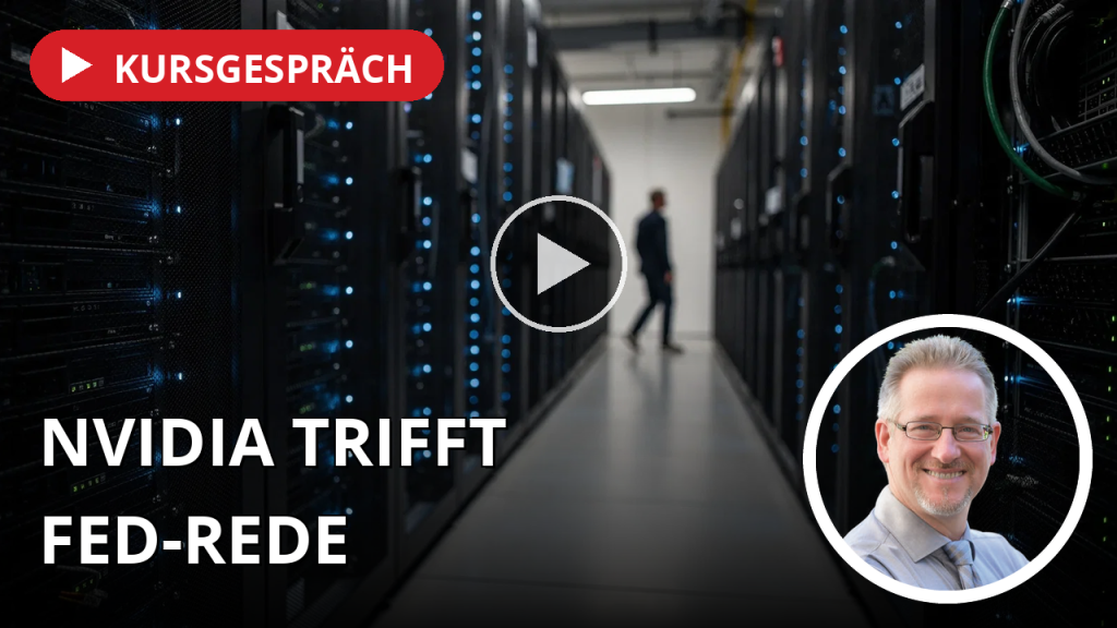 Warten auf Warsh: Nvidia-Euphorie trifft auf Powell-Nervosität, Marvell auf Tauchstation trotz Rekordzahlen Moderne Serverräume mit leuchtenden LED-Anzeigen in einer technologischen Umgebung.