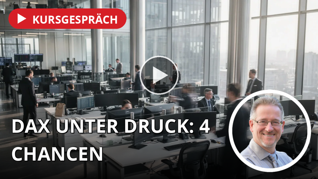 Blick auf ein modernes, geschäftiges Börsenparkett mit unscharfen Personen in Businesskleidung bei natürlichem Licht.
