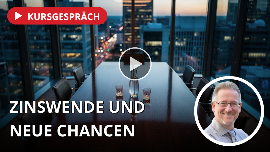 Notenbanken auf unterschiedlichen Pfaden, Anthropic vor Mega-Börsengang und Orexin als möglicher neuer Pharma-Trend Moderner Konferenzraum in einem Finanzzentrum bei Dämmerung mit Blick auf eine nächtliche Skyline.