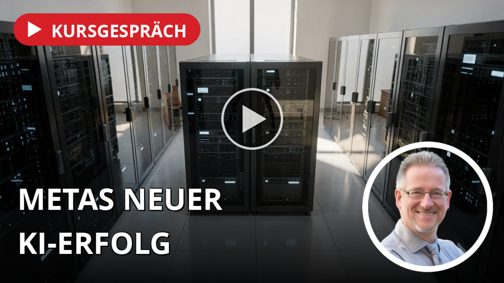 Moderne Serveranlage in einem Rechenzentrum mit blauen Statusleuchten in einer professionellen, technologischen Umgebung.