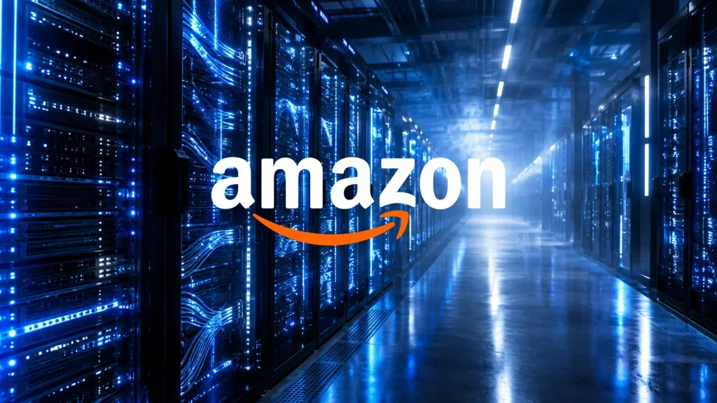 Modernes Rechenzentrum mit leuchtenden Server-Racks als Symbol für Cloud-Infrastruktur und Investitionen.