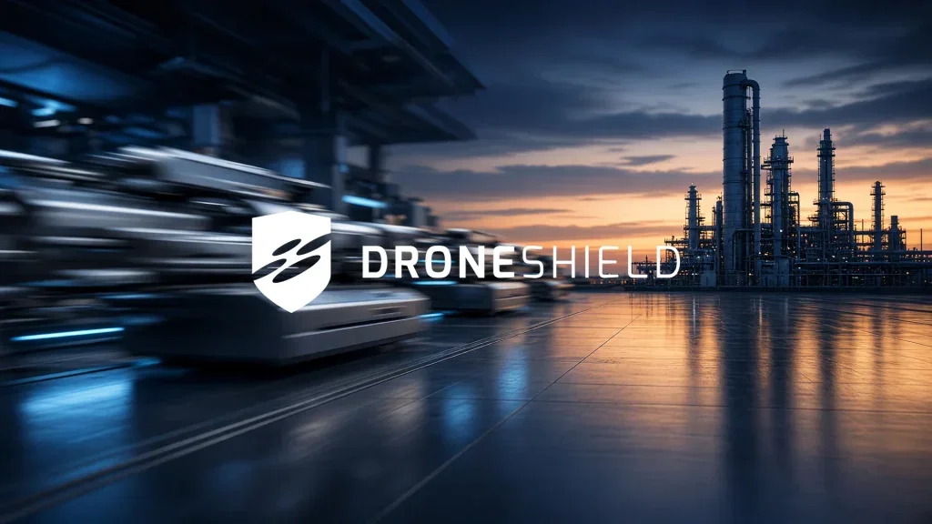 DroneShield-Aktie: Nackte Panik! Abstrakte Darstellung von Marktvolatilität und technologischem Druck in einer modernen Industrieumgebung.