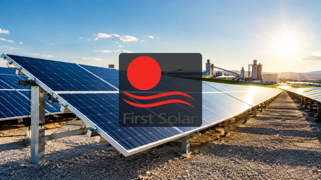 First Solar-Aktie: Wichtige Eilmeldung! Moderne Solarmodule in einer industriellen Fertigungsstätte bei hellem Tageslicht als Symbol für Energiewende.