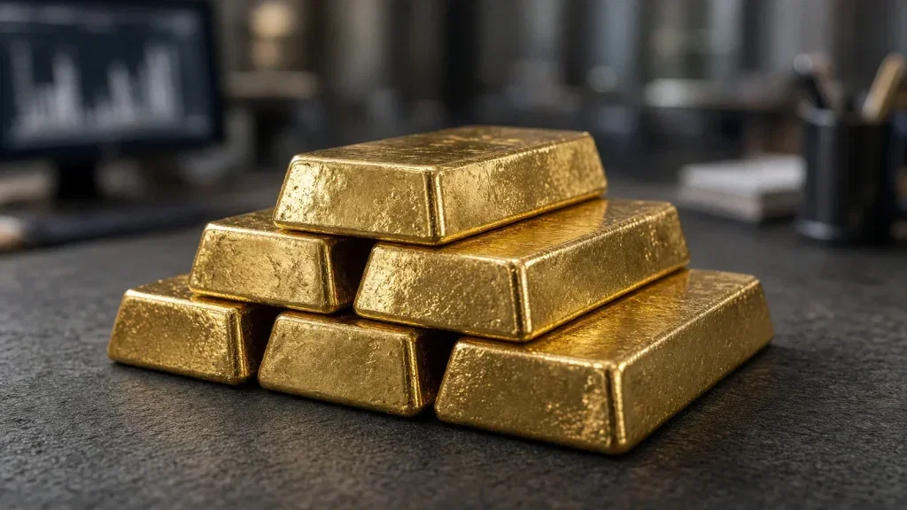 Gold: Fed-Protokoll am Mittwoch im Fokus Gold Aktie - Beitragsbild (KI-generiertes Symbolbild)
