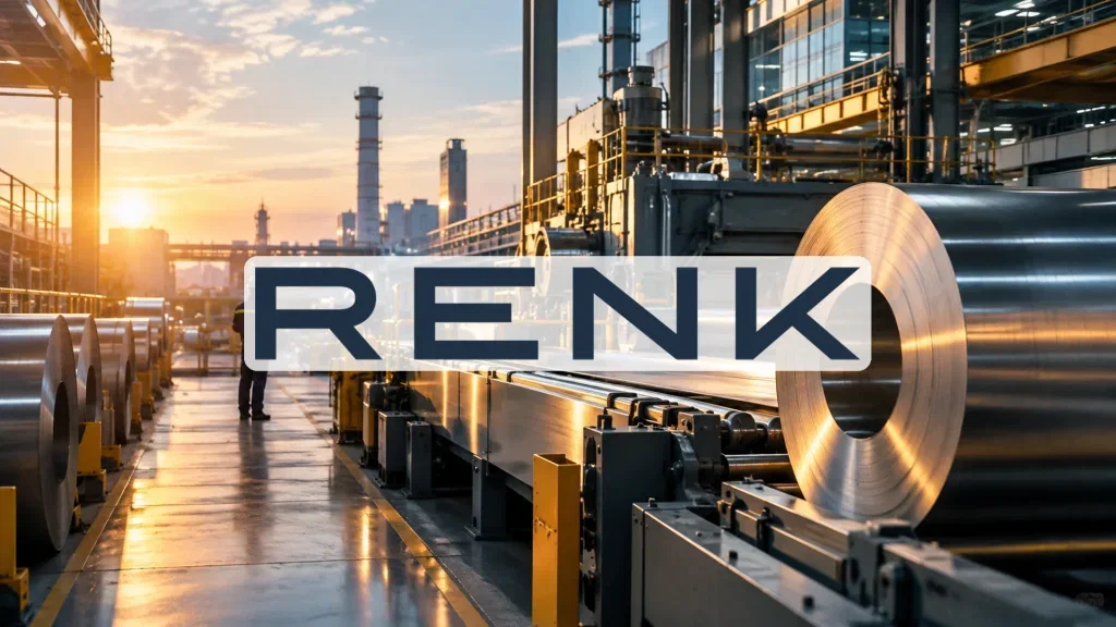 Abstrakte Darstellung einer modernen Industrieanlage bei Sonnenaufgang als Symbol für wirtschaftliches Wachstum.