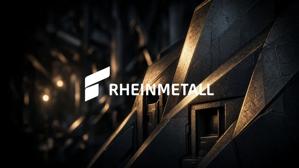 Rheinmetall-Aktie: Eilig-Mitteilung! Abstraktes, atmosphärisches Bild eines metallischen Industriebereichs mit dramatischer Beleuchtung zur Symbolisierung des Verteidigungssektors.