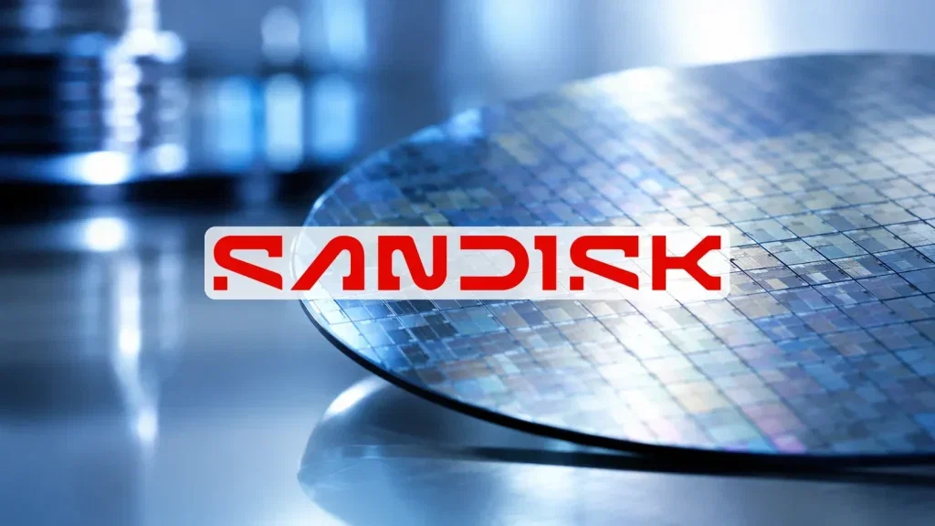 Sandisk Aktie: Rekordzahlen helfen gestern nicht Abstrakte Nahaufnahme eines Halbleiter-Wafers in einem modernen, professionellen technologischen Kontext. (KI-generiertes Symbolbild)