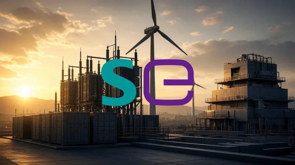 Siemens Energy-Aktie: Unfassbare Kursprognose! Moderne Energieinfrastruktur bei Sonnenuntergang als Symbol für industrielle Erholung und Marktwachstum.